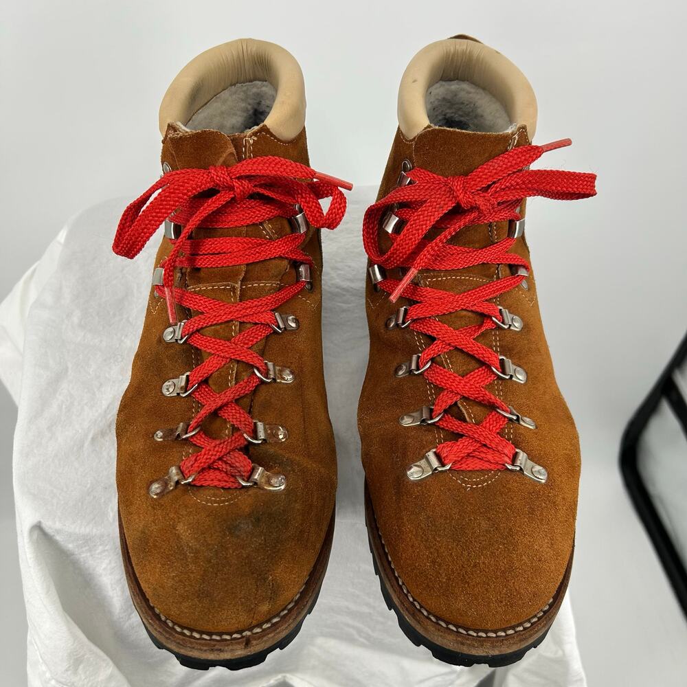 Vintage 70s Men's Brown Suede Mont Blanc Sherpa Lined Mountain Hiking Boots 13D - Picture 3 of 9
